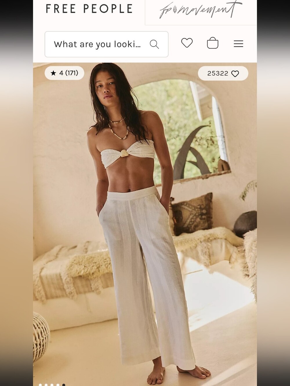 Free People Cream Wide-Leg Linen Pants with Subtle Stripe